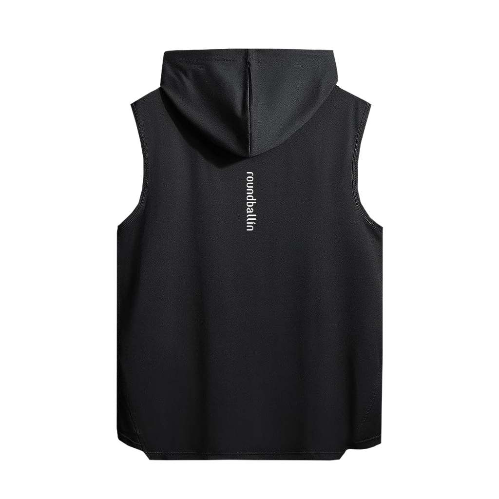 "roundballin (icon)" Black Sleeveless Hoodie Tee
