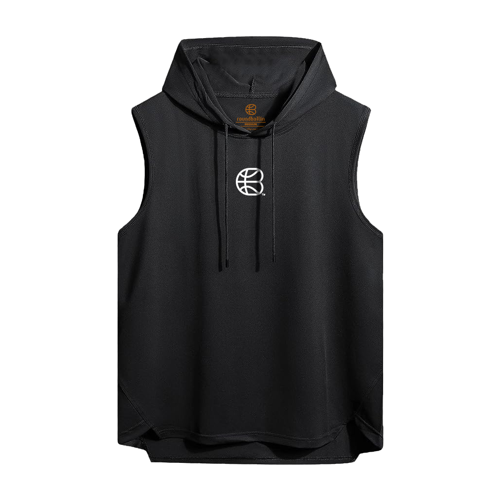 "roundballin (icon)" Black Sleeveless Hoodie Tee