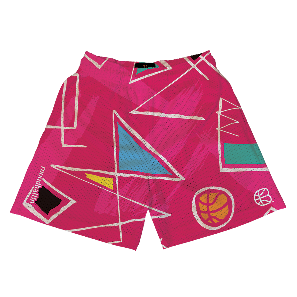 "80s Suprematism" Pink Mesh Shorts