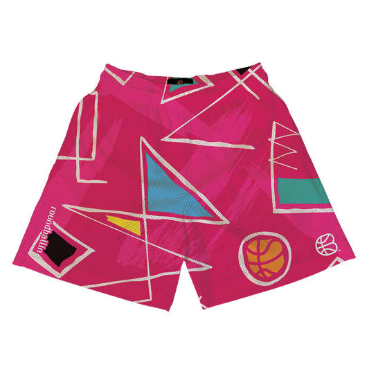 "80s Suprematism" Pink Mesh Shorts