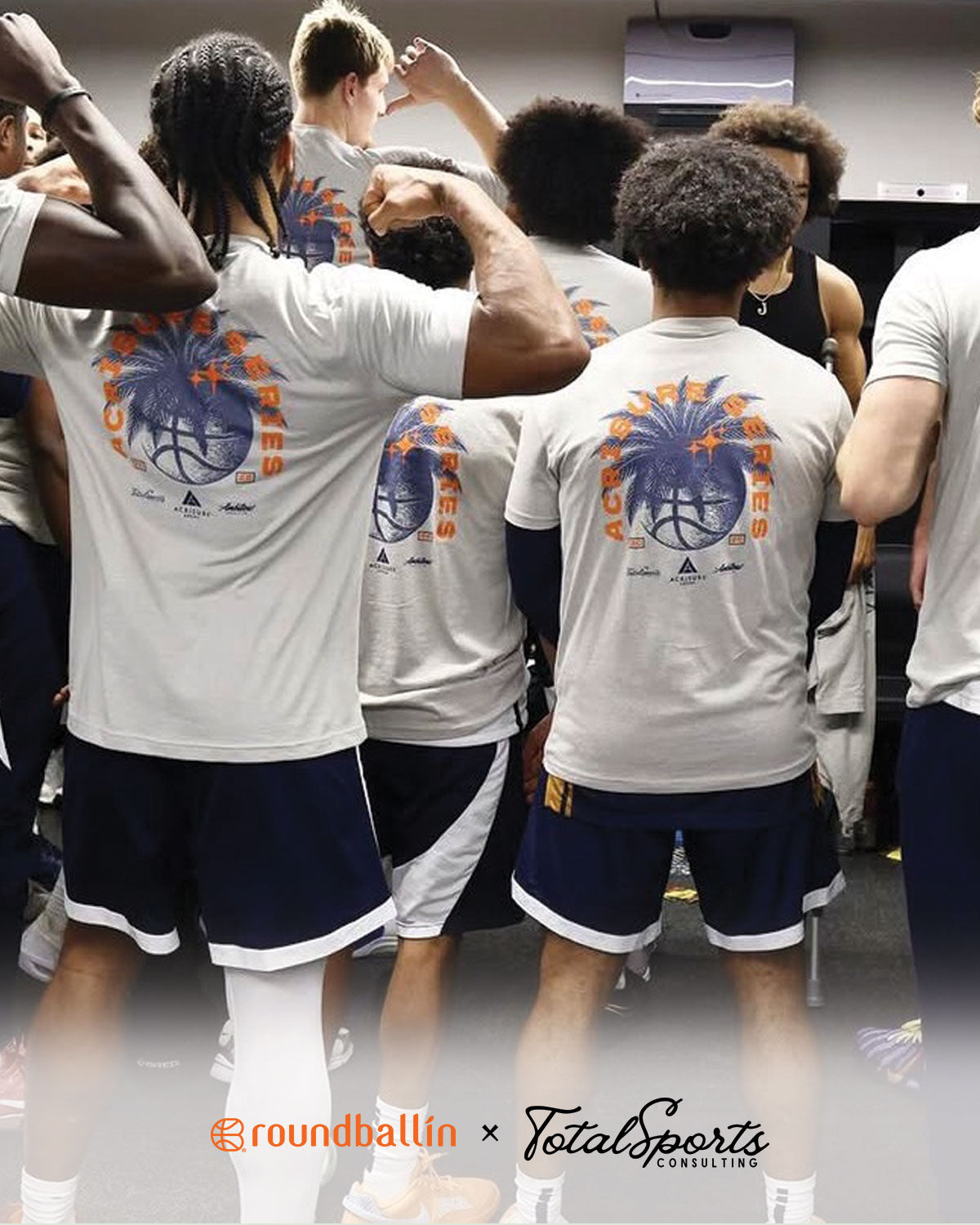 Basketball players wearing custom event apparel created by Roundballin for the 2025 Acrisure Series.