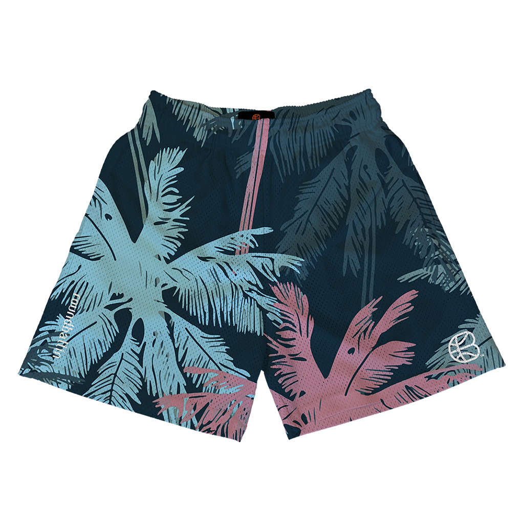 "Palms" Indigo Mesh Shorts
